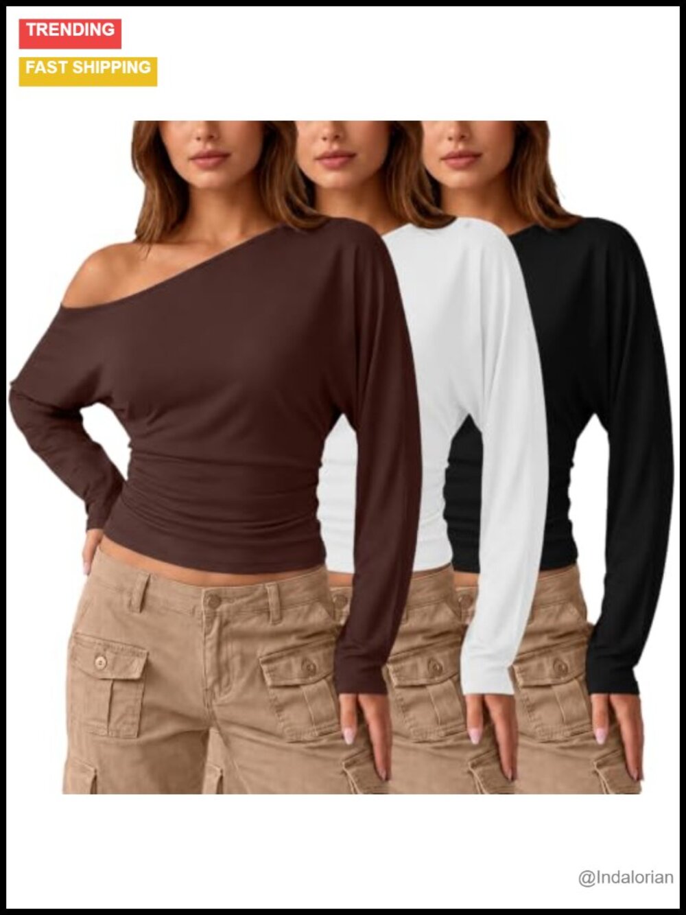 Womens Off the Shoulder Long Sleeve Asymmetrical Top Polyester Spandex